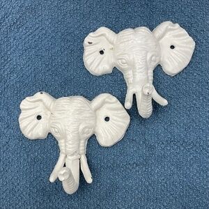 2 Elephant Head  Wall Hooks, Cast Iron  5"X4.25"X2.75"